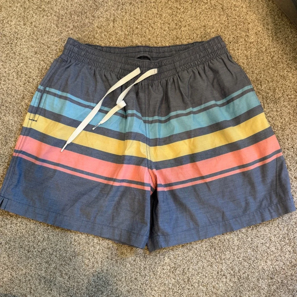 Chubbies Mens Medium 5.5 Inch Inseam Striped Swim Trunks Blue Yellow Coral